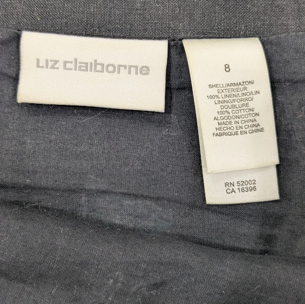 Liz Claiborne Linen Black A-Line Skirt Size 8 Knee Length Fashion Novelty Print